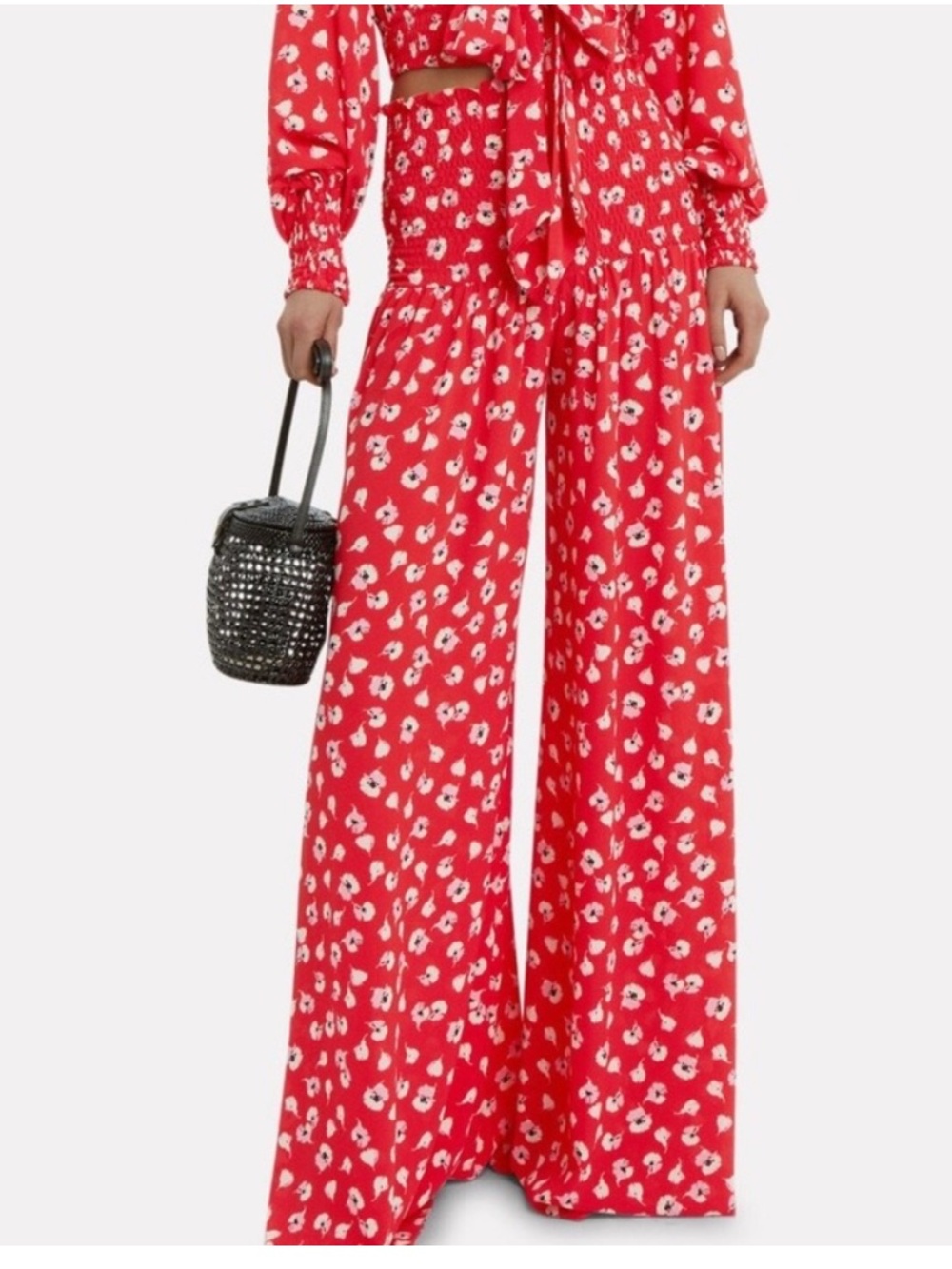 Alexis 2 piece red floral set.  Top and wide leg pants
